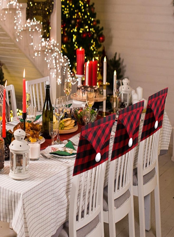 GlyinnHe 4 Pack Buffalo Plaid Christmas Chair Covers Santa Hat Chair Back Covers Red Xmas Dining Chair Slipcovers for Dining Room Holiday Christmas Decorations(Red Black - Image 4